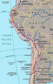 Carte du parcours de la route inca